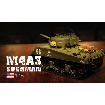 Ferngesteuerter Panzer ASG/IR/Sound/Rauch 1:16 U.S.Medium Tank M4A3 Sherman RTR 2,4Ghz - Heng Long 3898-1U (PRO2)